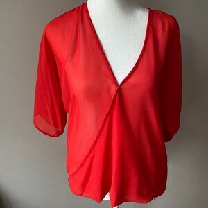 Wayf Semi-Sheer High-Low Orange Blouse - Size xs